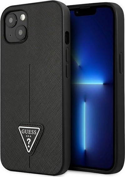 Husë telefoni Guess Saffiano Triangle Logo për iPhone 13 mini 5.4", hardcase, e zezë