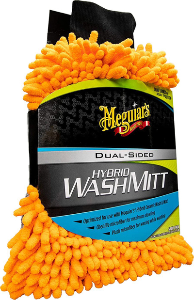 Dorashkë larje Meguiar's Hybrid Wash Mitt, mikrofibër chenille, dy anëshe, portokalli