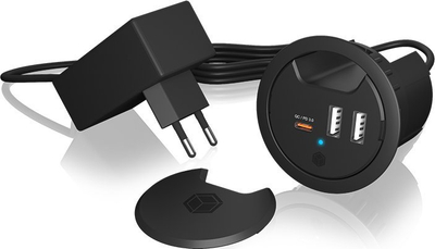 Ngarkues tavoline Icy Box IB-HUB1407, 3 porta USB, vrimë 60mm, i zi