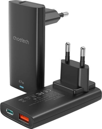 Karikues muror Choetech PD6011, 65W GaN, USB C dhe USB A, i zi