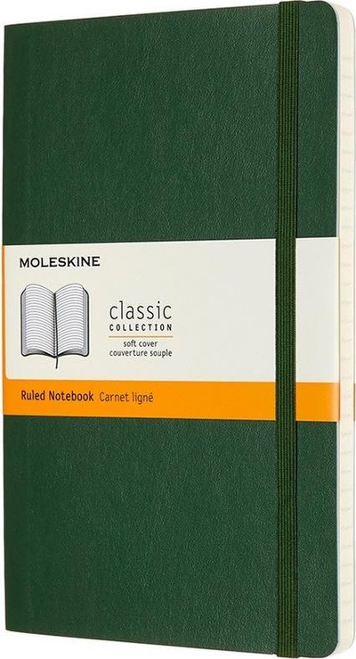Fletore Moleskine e madhe me katrorë, kapak i butë, 13x21cm, jeshile Myrtle