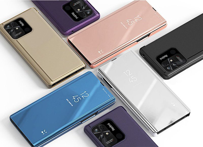 Mbulesë flip Hurtel Clear View Case për Xiaomi Redmi 10C, përparëse pasqyruese, rozë