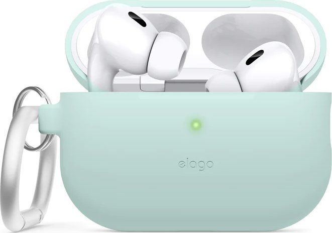 Këllëf silikoni Elago për AirPods Pro 2, me karabinë, mint