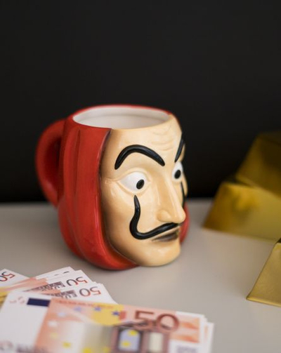 Filxhan 3D La Casa De Papel Mask, qeramike, dizajn maskë, kuqe bezhë