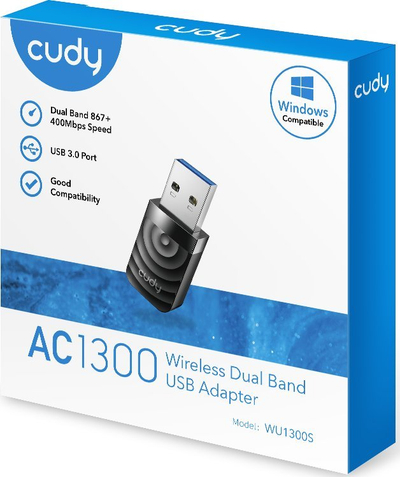 Kartë rrjeti pa tela Cudy WU1300S, USB, Wi‑Fi 5, e zezë