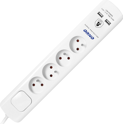 Prizë zgjatëse ORNO OR-AE-13243, 4 dalje 2x USB, kabllo 3m, e bardhë