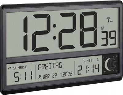 Orë muri TFA Dostmann 60.4524.01, me radio, 36 cm, e zezë