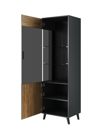 Vitrinë Cama SOUL 1D, 192x60x45 cm, anthracite, këmbë dhe detaje të zeza