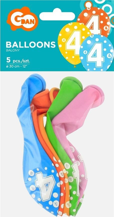 Balona dekorative Godan Number 4, 30 cm, set 5 copë, ngjyra pastel