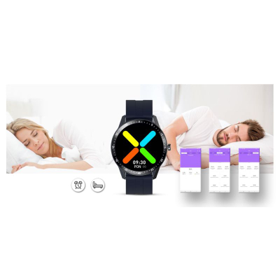 Smartwatch G.Rossi SW018-5, orë e rrumbullakët me ngjyra, rrip silikoni, blu e errët