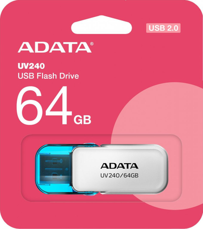USB flash ADATA UV240, 64GB, USB 2.0, i bardhë