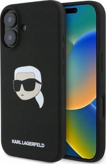Mbrojtëse telefoni Karl Lagerfeld Karl Head, silikon i lëngshëm, për iPhone 16 6.1", e zezë