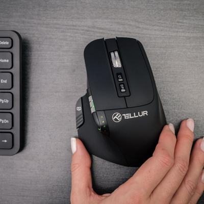 Mouse pa tela Tellur Shade, Bluetooth, optik, 8 butona, i zi