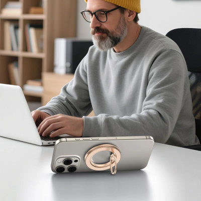 Unazë magnetike telefoni Tech-Protect MMR600, MagSafe, rrotulluese 360°, ngjyrë ari satinë