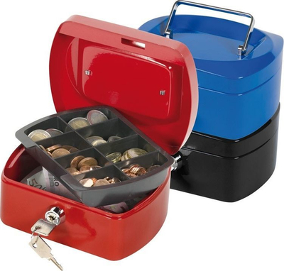 Kuti leku Q-Connect Cash Box 6", me çelës, blu