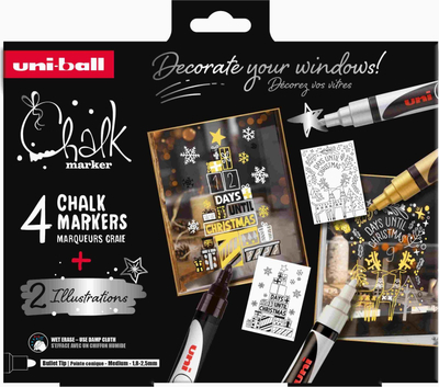 Markera Uni-ball Liquid Chalk, set 4 copë, me bojë të lëngshme, shumëngjyrëshe