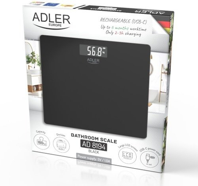 Peshore banjoje Adler AD 8194, USB C, rikarikueshme, 180 kg, e zezë