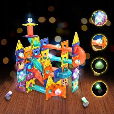 Lodër ndërtimi magnetike Light Magnetic Blocks Marble Run, 110 pjesë, me drita LED, shumëngjyrëshe