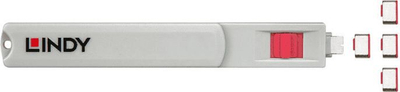 Set bllokuesish USB C Lindy, 4 copë, për porta USB C dhe Thunderbolt 3, të kuqe