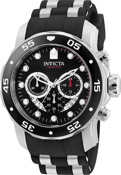 Рачен часовник Invicta Chronograph, машки, силиконски ремен, црн