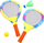 Set raketash plazhi 782915, 2 raketa me rrjetë, me top edhe shuttlecock, shumëngjyrësh