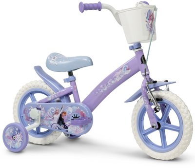Biçikletë fëmijësh Huffy Disney Frozen 22294W, 12", me rrota ndihmëse, e bardhë vjollcë
