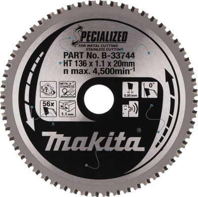 Teh rrethor Makita Specialized B-33744, 136mm, 56 dhëmbë, për inoks
