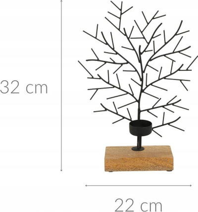 Mbajtës qiriri tealight Home and Styling Collection, formë peme, 32 x 22 cm, i zi