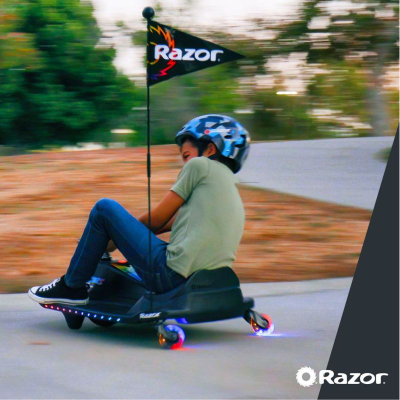 Go-kart elektrik Razor Crazy Cart Shift Lightshow, me litium, 8 mph, i zi