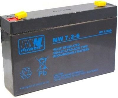 Bateri xheli MW Power Pb, 6V, 7.2Ah, e zezë