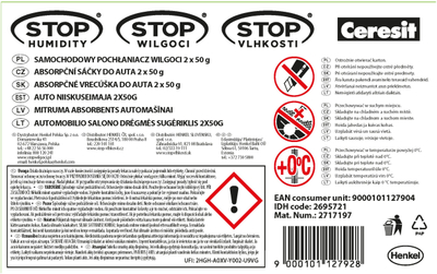 Dezhumidifikues për makinë Ceresit STOP Moisture, set 2x50g, pa erë, neutral