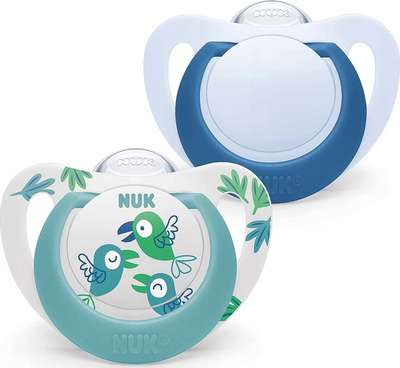 Dudë NUK Star Baby, silikon pa BPA, 6 18 muaj, Blue Birds, set 2 copë