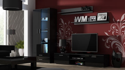 Komoda TV Cama Meble Soho 180, dyer me shkëlqim, e zezë