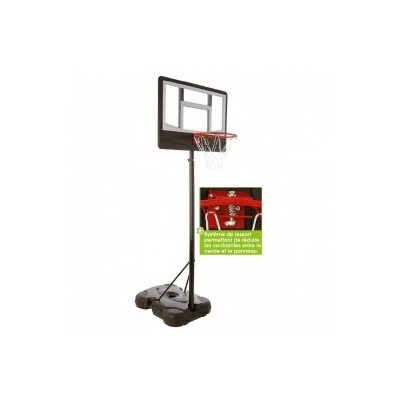 Portë basketbolli me rrota, lartësi e rregullueshme 1.65–2.20 m, me bazë me ujë ose rërë, e zezë
