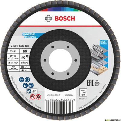 Disk flap Bosch Accessories 2608626132, 115mm, për hekur, kafe