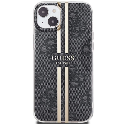 Mbulesë telefoni Guess IML 4G Gold Stripe për iPhone 15 Plus / 14 Plus, TPU PC, e zezë me ari