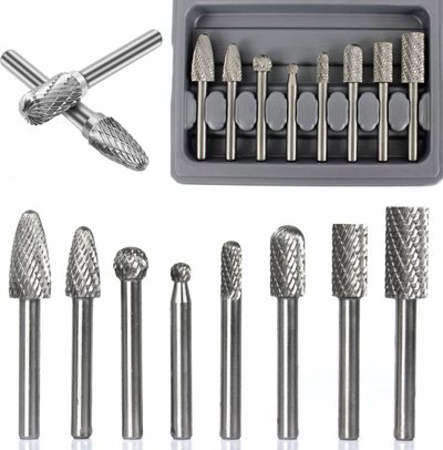 Set frezash rrotulluese për metal HSS, 8 copë, bosht 6 mm, argjend