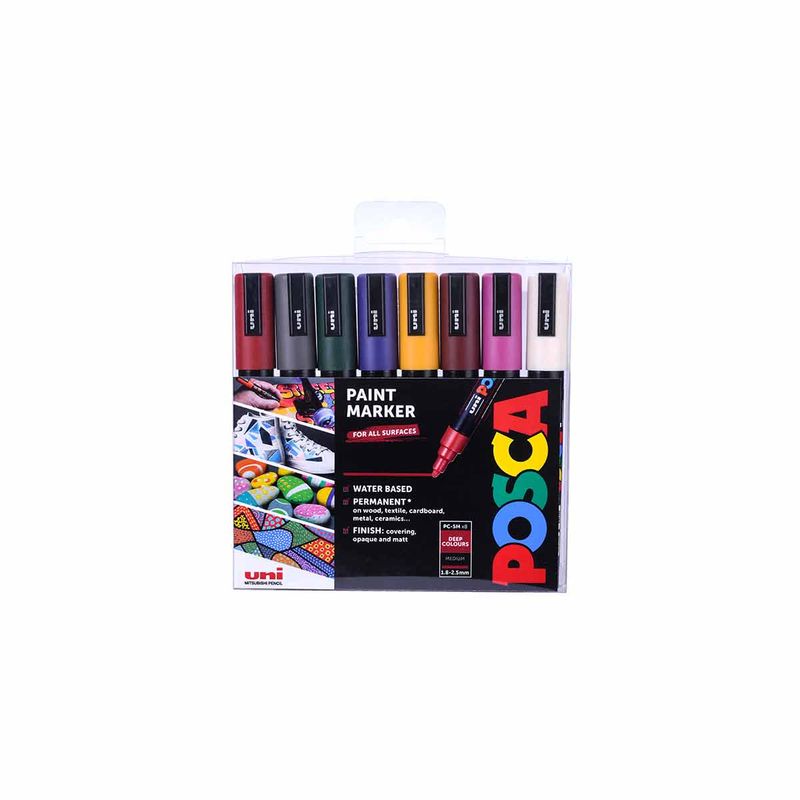 Set markerë bojë Posca PC-5M, majë mesatare, 8 ngjyra