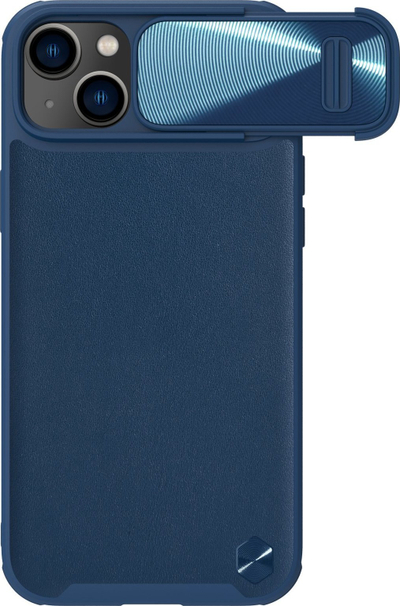 Kapak telefoni Nillkin CamShield Leather S Case për iPhone 14 Plus, me kapak kamere, blu