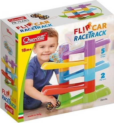 Lodër pistë garash Quercetti Flip Car Race Track, playset me 2 makina, për fëmijë 18m+