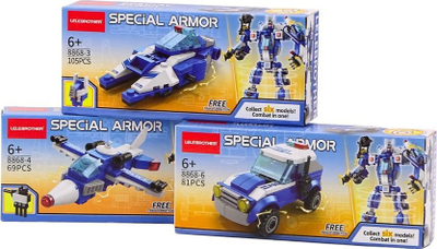 Set lodrash me blloqe ndërtimi LEANToys Police Vehicles Blocks MIX, makina policie, shumëngjyrësh