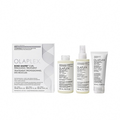 Set për trajtim të flokëve kaçurrela Olaplex, trajtues riparues 250 ml + trajtues përforcues 180 ml + trajtues definues 100 ml