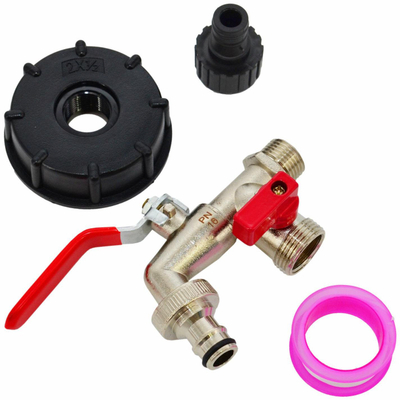 Rubinet kopshti i dyfishtë për depo IBC, 1/2" me 2x 3/4", zink i nikluar