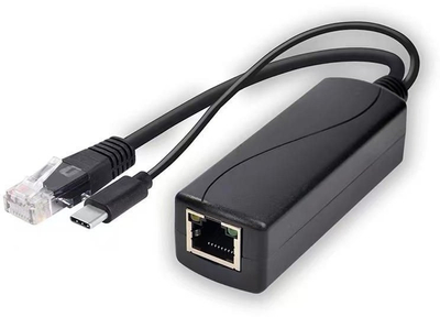 POE splitter MicroConnect MC-POESPLITTER-C, RJ45 në USB C, 1000 Mbit/s, i zi