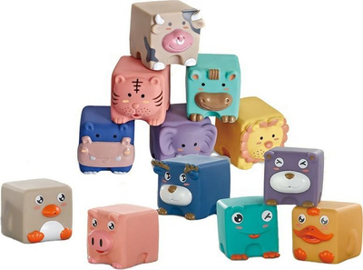 Blloqe sensoriale Woopie Soft Sensory Blocks Animals, set me 12 copë, për foshnje 12+ mujsh, shumëngjyrëshe