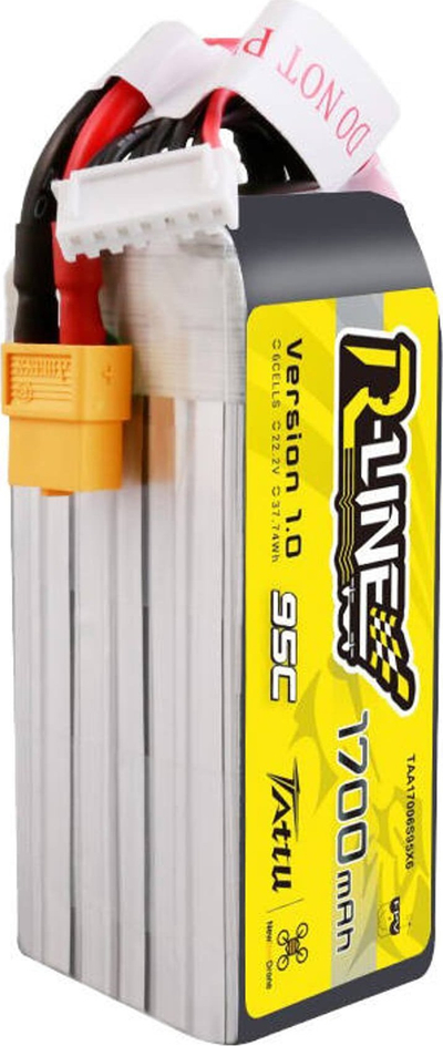 Bateri LiPo Tattu R-Line, 22.2V 1700mAh 6S 95C, XT60, e verdhë