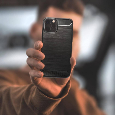 Kapak telefoni Forcell CARBON për Samsung Galaxy A22 LTE, gomë e fortë, i zi