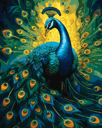 Set pikturimi me numra Ideyka Elegant Peacock, 40x50cm, shumëngjyrësh