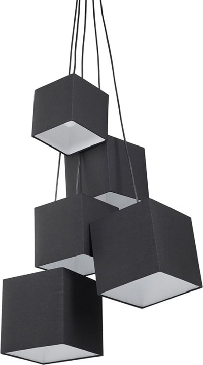 Lampë varëse Beliani Mesta Black, me 5 abazhurë katrorë, metal e tekstil, e zezë