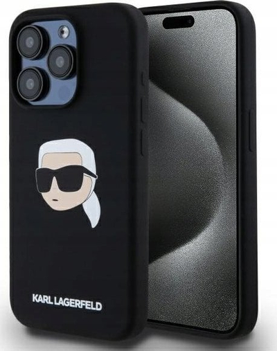 Mbulesë telefoni Karl Lagerfeld Karl Head për iPhone 15 Pro, silikon, MagSafe, e zezë